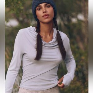 NWT Free People Barre None Ice Grey/blue Hooded Long Sleeve Tee Large